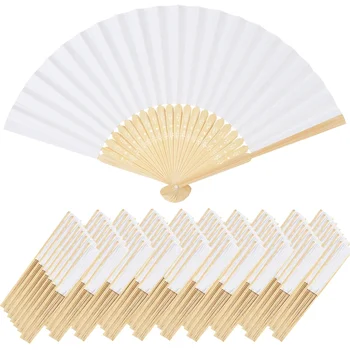 Ventilador de bambu chinês portátil, ventilador de papel dobrável, presentes de casamento para convidados, decoração de aniversário, pintura infantil, branco, 10 pcs, 20 pcs, 30pcs
