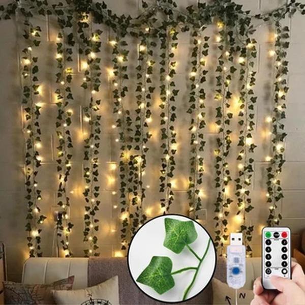 LED Plantas Artificiais para Varanda, Guirlanda de Liana, Folha De Rattan De Seda, Decoração Da Videira, Decoração Do Quarto, Casa E Sala De Estar, Terraço Exterior, 12PCs