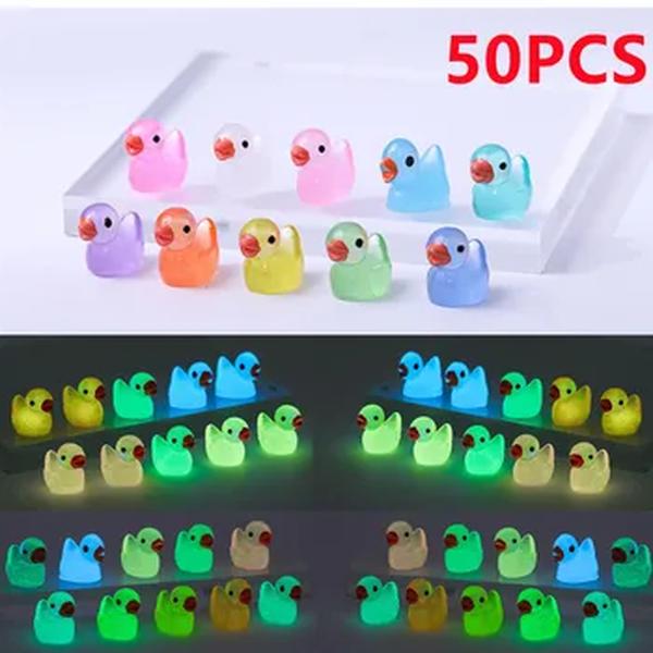 50 pçs mini ornamento de pato amarelo fluorescente figuras em miniatura pequenas resina de pato artesanato micro paisagem decoração de casa de bonecas