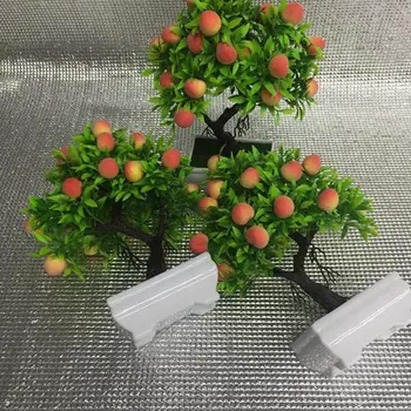Bonsai de frutas artificiais para decoração de casa, plástico falso pêssego com pote, ornamento do hotel, decoração do partido, loja