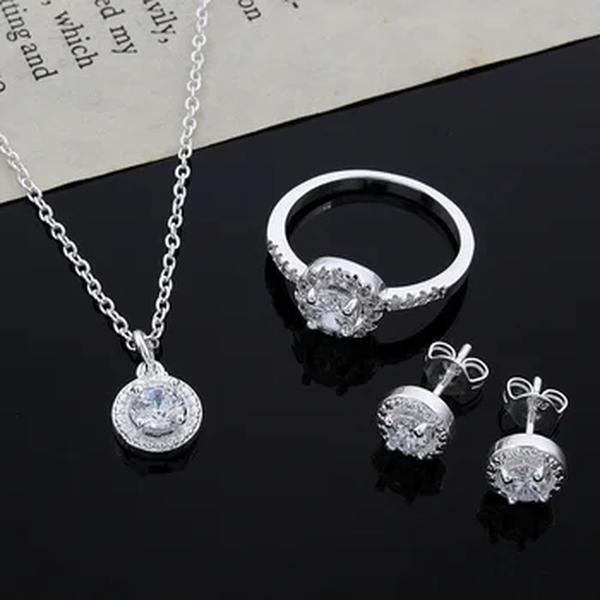 925 Sterling Silver Crystal Pingente Colar e Anel Conjunto para Mulheres, Jóias da moda, Acessórios para Casamento, Presente de Festa