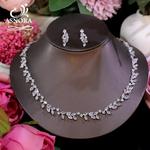 Casamento 2pcs Colar E Brinco Elegante Simples Círculo Bridal Zirconia Jóias Set Para As Mulheres ASNORA Acessórios de dama de honra