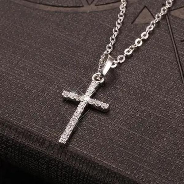 Jesus Cruz Colar de Pingente para Homens e Mulheres, Ouro, Cor Preta, Cristal, Jóias Femininas, Drop Shipping, Moda, Atacado