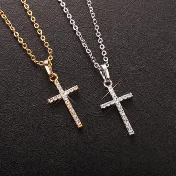 Jesus Cruz Colar de Pingente para Homens e Mulheres, Ouro, Cor Preta, Cristal, Jóias Femininas, Drop Shipping, Moda, Atacado