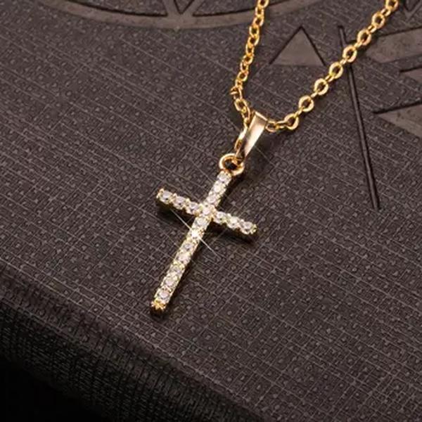 Jesus Cruz Colar de Pingente para Homens e Mulheres, Ouro, Cor Preta, Cristal, Jóias Femininas, Drop Shipping, Moda, Atacado
