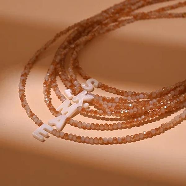 Colar Inicial de Aço Inoxidável para Mulheres, Cristal Brilhante, Carta Madrepérola, Jóias da Moda Feminina