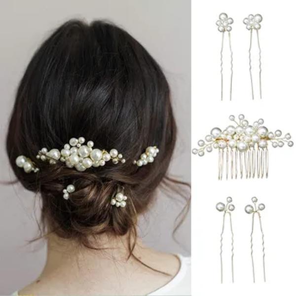 Crystal Pearl Pearl Hair Comb, Headband, Hairpins, Hairbands, Jóias Do Casamento, Headwear, Bridal Hair Acessórios, 5pcs