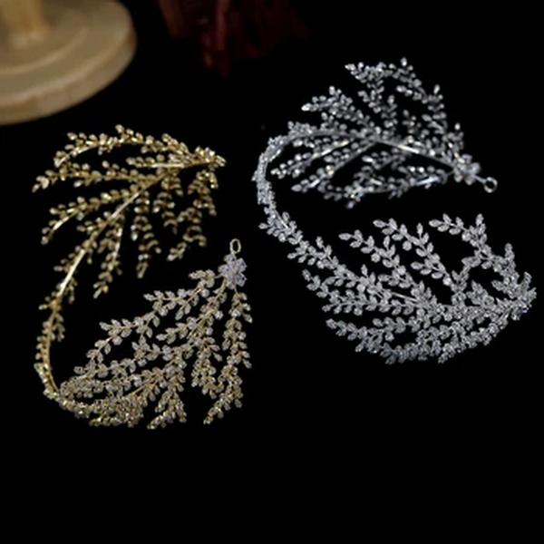 ASNORA-Cubic Zirconia Tiara Coroa, Diadema Bridal Acessórios Do Cabelo Do Casamento, CZ Folha De Cristal Headbands, Couronne Partido Jóias, Novo