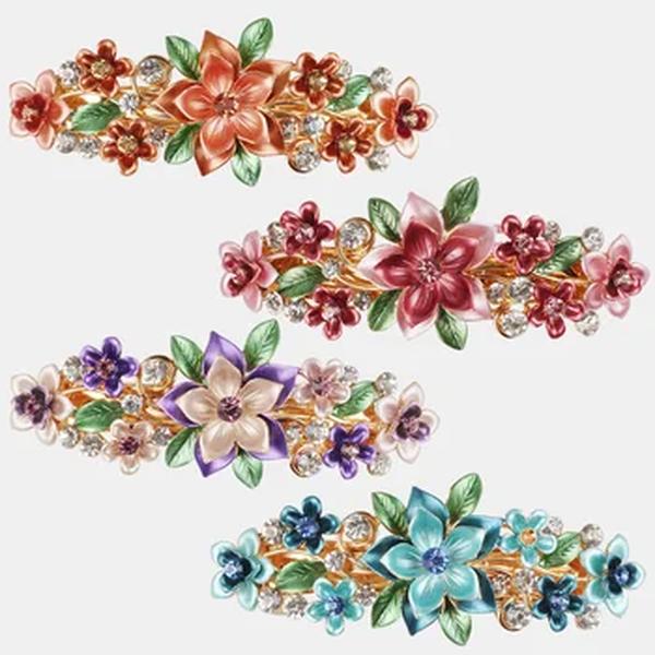 Versão Coreana de Crystal Flower Hairpin Feminino, Clipe de Primavera, Pintura, Laca Plate, Top, Moda Fascinante, Jóias