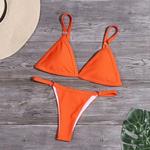 1 DEFINIR Senhoras Sexy Cor Sólida Biquíni Estilingue Conjunto Fivela de Metal Decorado Brasileiro Swimwear Férias de Praia Divisão Swimwear