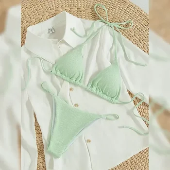 Duas peças de maiô para as mulheres, sexy bikini set, cor sólida, bandeau, roupas de praia, verão