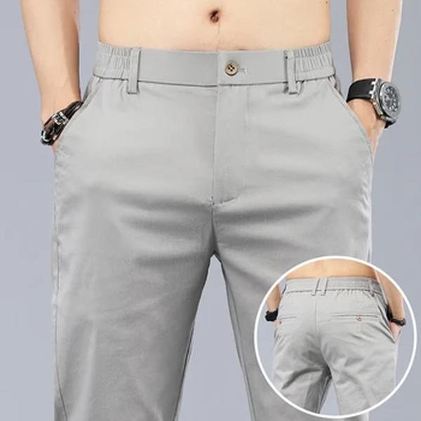 Calça reta justa clássica masculina, calça stretch fina, macia, casual, que respira 98% de algodão, 28-38, marca de moda, verão, nova, 2024