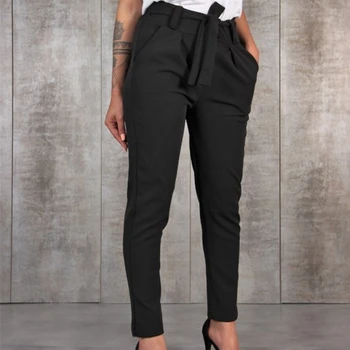 Borntogirl 2023 primavera verão outono casual fino chiffon calças finas para as mulheres de cintura alta preto caqui verde calças mulher