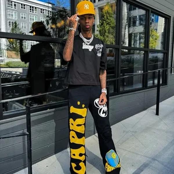 Calças bordadas de grandes dimensões para homens e mulheres, calça de malha hip-hop Y2K na moda, calça casual solta, perna larga, europeia e americana, nova