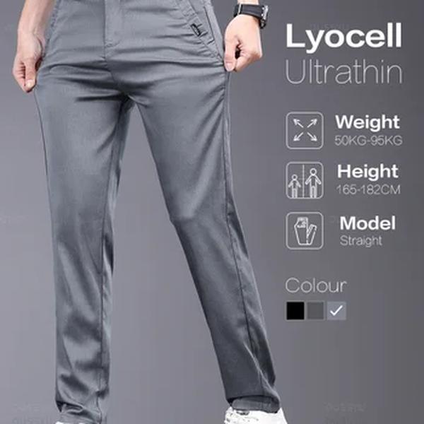 OUSSYU-Calça casual masculina de tecido Lyocell, fina, fina, com elástico na cintura, cinza, marca, primavera, verão