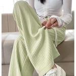 Calça de perna larga feminina com cordão, calça comprida para senhora do escritório, cintura monocromática e elástica, casual e doce, esportes básicos, moda e verão