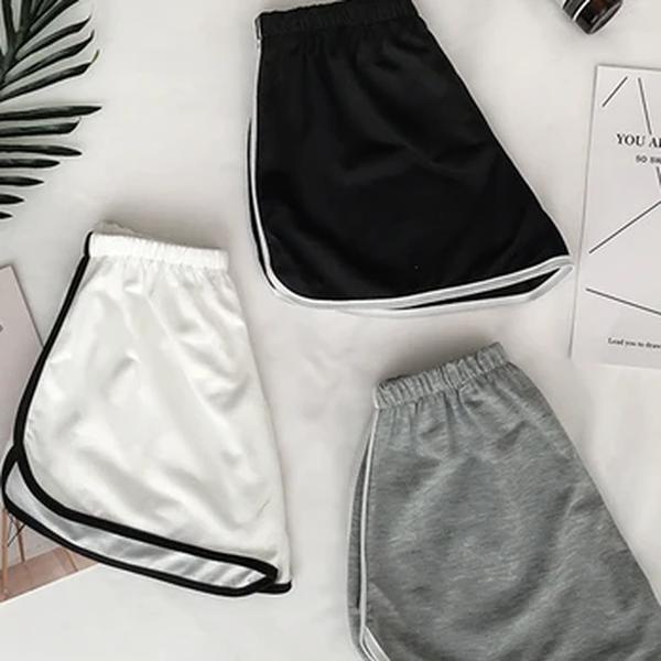 Shorts esportivos listrados para mulheres, shorts soltos simples, curto emagrecedor casual para senhoras, cintura alta, monocromático, moda verão