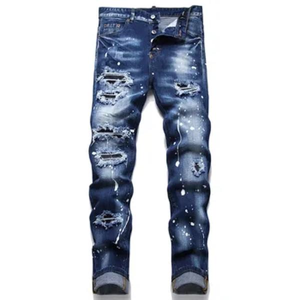 Jeans skinny para homens, marca clássica de luxo, calça jeans azul masculina justa, jeans rasgado, tamanho 44-54, 2024