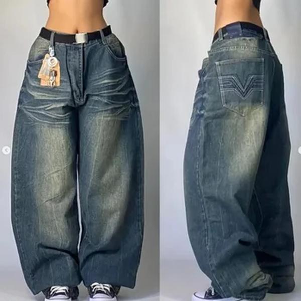 Jeans largos de cintura alta feminino, Hip-Hop americano, vintage, Harajuku, Y2K, calças largas, gótico, calças largas, streetwear, novo, 2024