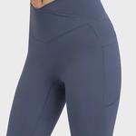 Neoagym-as caneleiras da ioga com bolsos laterais para mulheres, ostenta a calça com cintura transversal, 25 polegadas, sem assento dianteiro