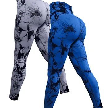 Calças de Yoga Seamless Tie Dye para Mulheres, Leggings Esportivas, Cintura Alta, Collants Push Up, Leggings Fitness Workout, Roupas de ginástica, 2 peças