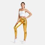 Calças justas metálicas douradas para mulheres, leggings de ioga dança brilhante, calças sexy, calças punk rock