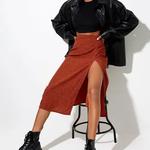 Jocoo Jolee-Saia Longa com Estampa Floral Leopardo Feminina, Cintura Alta Sexy, Saias Split Midi, Elegante Bodycon, Senhora do Escritório, Linha A