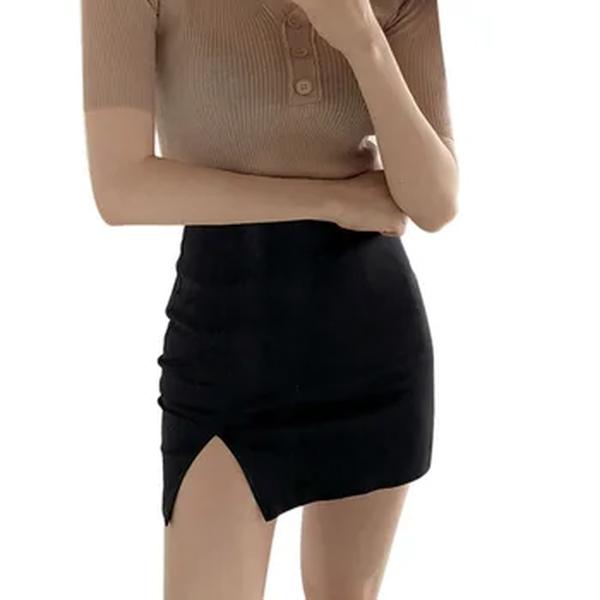 Saias Split de cintura alta feminina, saias slim sexy, monocromáticas, versão coreana, moda
