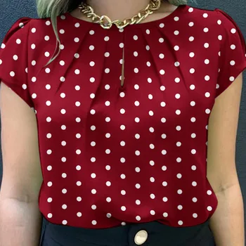 ZANZEA-blusa feminina de manga curta com bolinhas, camisa casual com gola O, trabalho e férias, túnica feminina, verão, 2024