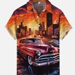 Camisa havaiana clássica masculina, estampada de carro retrô, manga curta, blusas de praia, menina hula, tiki club, moda