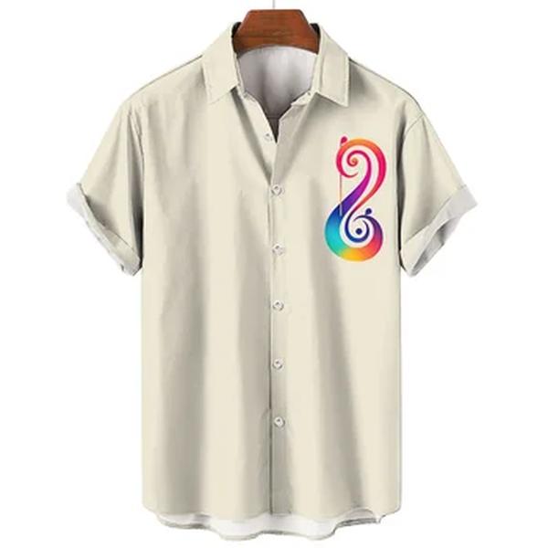 Camisa havaiana de gola grande masculina, blusas de rock and roll, tops estampados de guitarra musical, moda casual, verão