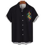 Camisa havaiana de gola grande masculina, blusas de rock and roll, tops estampados de guitarra musical, moda casual, verão