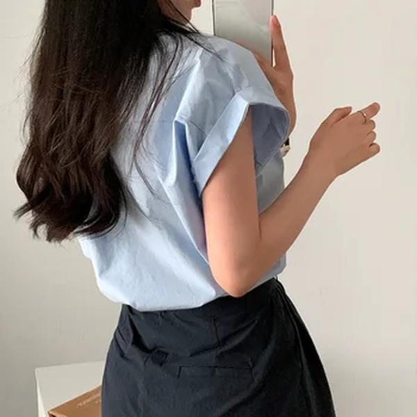 Blusa solta de manga curta feminina, lapela simples, camisa versátil, top feminino, monocromática, básica, moda verão