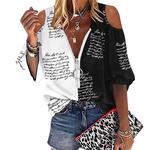Manga curta feminina fora do ombro, blusa casual, zíper, decote em v, camiseta de vestir solta, camisa feminina, roupas de verão