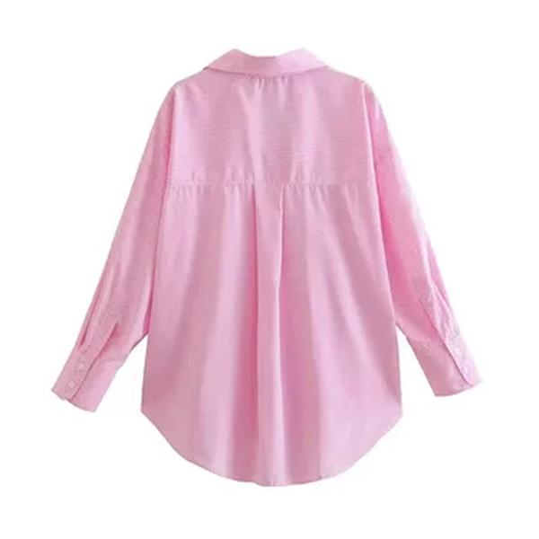 ZRN-camisas soltas listradas com bolso para mulheres, manga comprida, blusas de botão, tops chiques, moda feminina