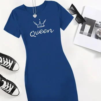 Camisola de manga curta estampada rainha feminina, camiseta loungewear casual, roupas de verão, vendas quentes, 2024