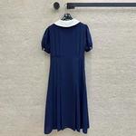 Vestido longo em patchwork estilo preppy feminino, colarinho Peter Pan, manga curta, botões dourados, vestidos casuais pregas, moda nova, verão, 2022