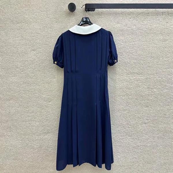 Vestido longo em patchwork estilo preppy feminino, colarinho Peter Pan, manga curta, botões dourados, vestidos casuais pregas, moda nova, verão, 2022