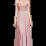 Babyonline rosa vestido de dama de honra pérolas ilusão manga curta boho festa de casamento vestidos de hóspedes chiffon a linha vestidos femininos