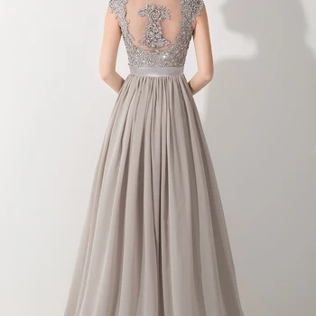 BABYONLINE vestido de robe de soirée A Linha Vestidos Dama de honra para Contas de Pérolas Festa de Casamento Chiffon Longo Illusion Voltar Vestidos שמלות שושבינה