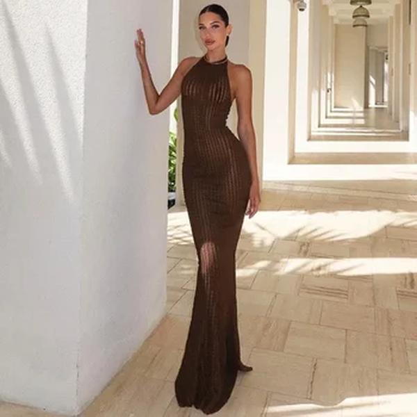 Vestido Maxi sem encosto feminino Halter, vestido sexy de baile, roupas elegantes para festa do clube, vestidos de verão