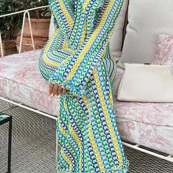 Lanmrem-Vestido feminino de renda sem costas, cor contrastante, mangas compridas, vestidos finos, nova moda, roupas de verão, 32C825, 2024