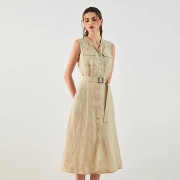 Vestido Longo De Luxo Para Mulheres, Roupas Femininas, Roupas Boutique, Premium 100% Ramie, Fornecedor