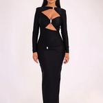 Mozision-Vestido Maxi de manga comprida oco feminino, monocromático, slim fit, cortado, elegante, sexy, clube, festa, novo