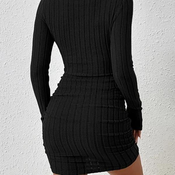 Vestido feminino de manga comprida gola alta, mini vestido sexy, preto, monocromático, clube, bodycon elegante, vestidos de festa, feminino, outono, novo