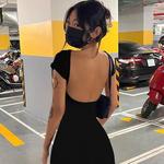 Nibber-Vestido maxi monocromático sexy sem costas feminino, elástico elegante, fino, manga curta, bodycon feminino, roupa de streetwear