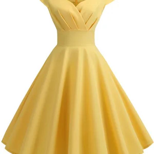 Robe Vintage com decote em V feminino, Vestido rosa de verão, Elegante Retro Pin Up Dress, Vestidos Midi para escritório de festa