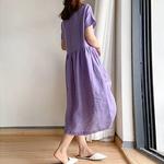 Vestido Midi reto solto de manga curta feminino, bolsos, decote em O, reto, moda casual, férias de verão, roupas simples, vestidos de mulher, 2022