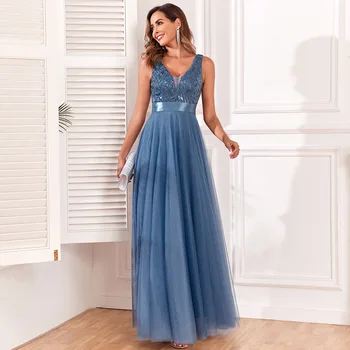 Vestidos de dama de honra sexy para mulheres, decote em v, bordado, vestido de festa longo, elegante vestido formal