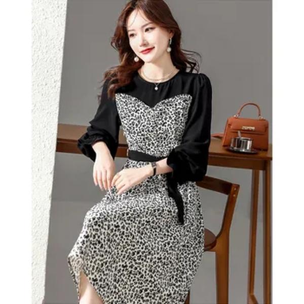 Saia solta de manga comprida feminina, vestido coreano com renda em retalhos, vestido primavera, novo, 2022